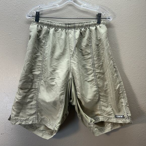 Canari Mountain Bike Shorts Mens SZ L Tan Elastic Waist Chamois Pad Cycling - Picture 1 of 7
